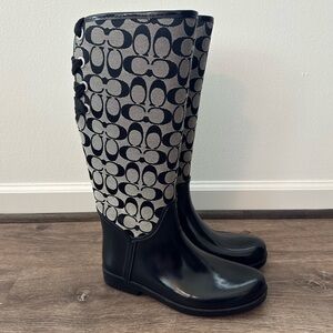 Coach Black & Grey Signature Logo Knee-High Boots